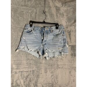 AGOLDE Womens Parker Distressed High Rise Denim Shorts Light Wash Size 28